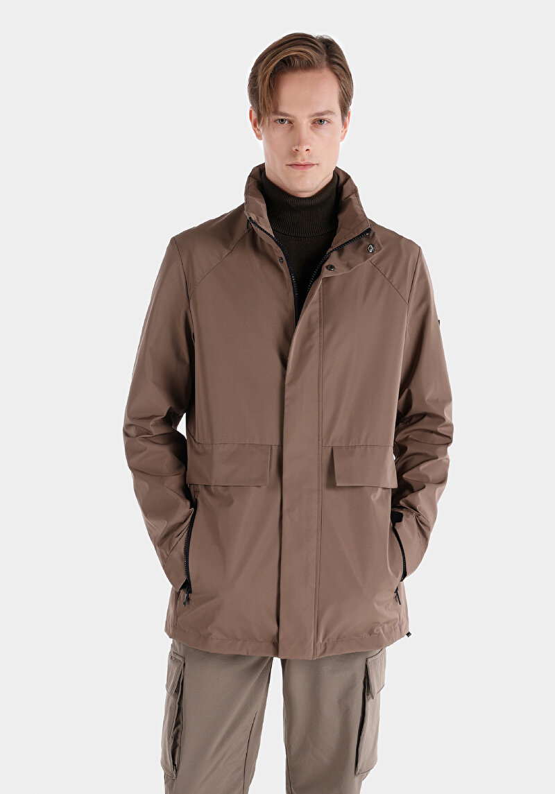 Regular Fit Fermuarlı Erkek Bej Kaban