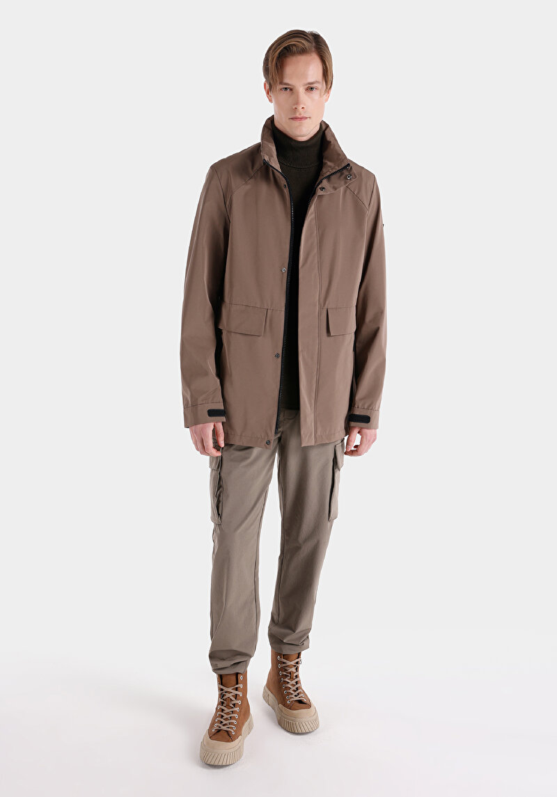 Regular Fit Fermuarlı Erkek Bej Kaban