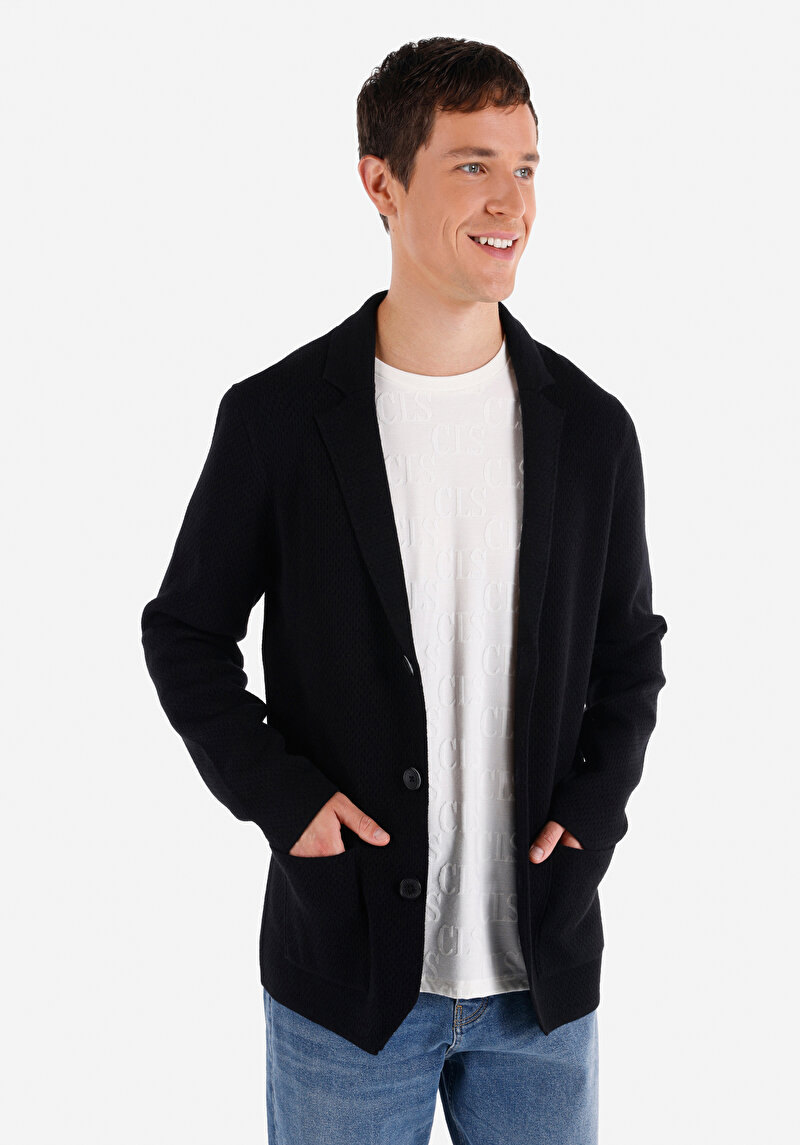 Slim Fit Erkek Siyah Triko Hırka