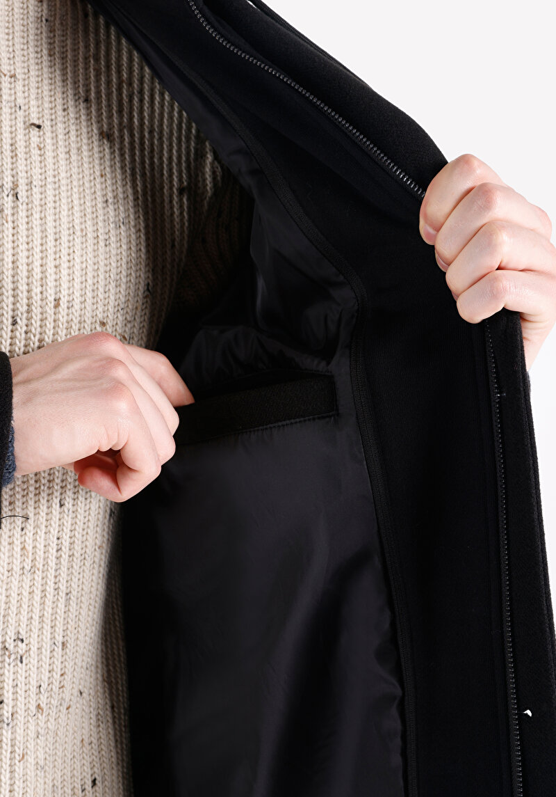 Regular Fit Düğmeli Erkek Siyah Kaban