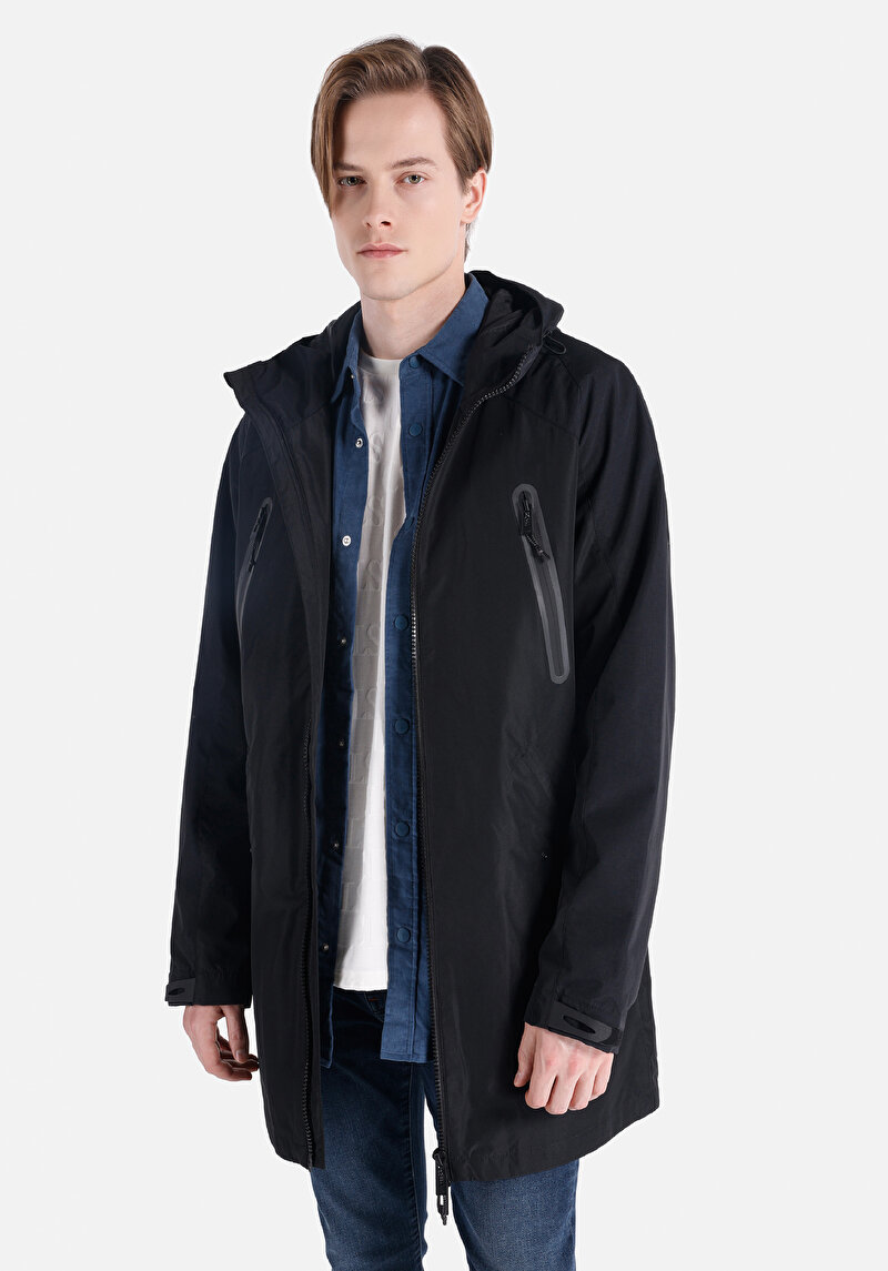 Regular Fit Fermuarlı Erkek Siyah Kaban