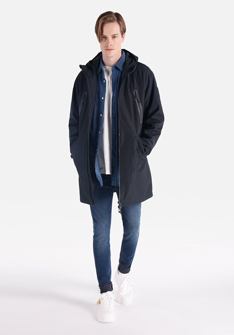 Regular Fit Fermuarlı Erkek Siyah Kaban