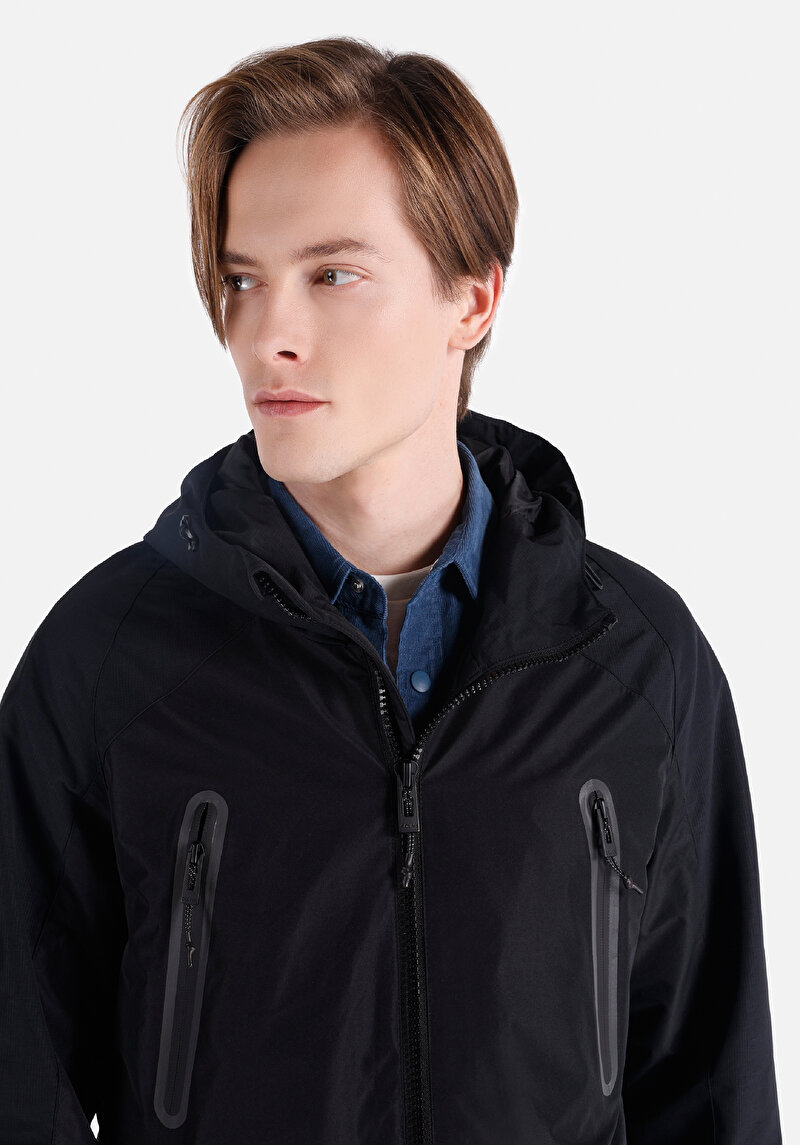 Regular Fit Fermuarlı Erkek Siyah Kaban