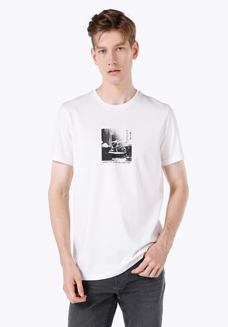 Regular Fit Yuvarlak Yaka Düz Erkek Beyaz Kısa Kol Tişört