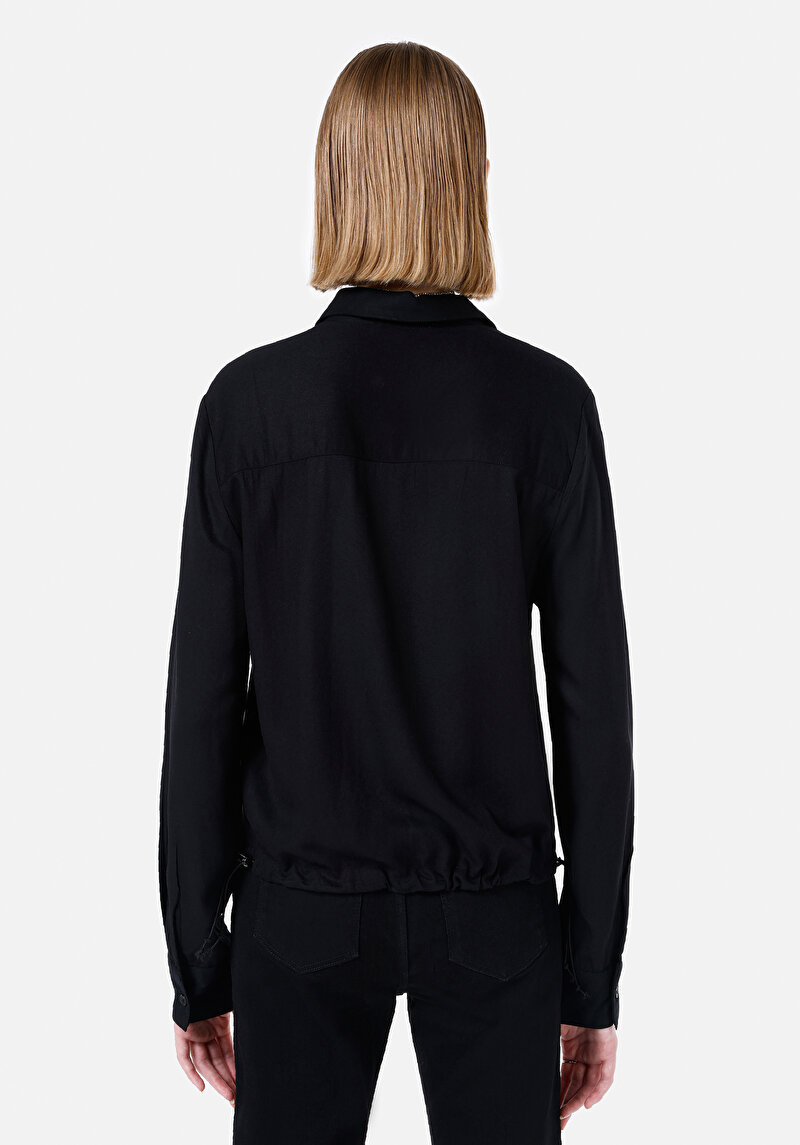 Regular Fit Shirt Neck Kadın Siyah Uzun Kol Gömlek