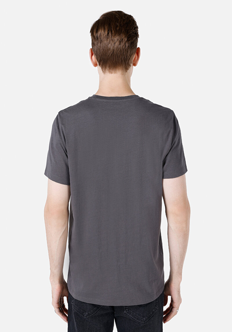 Regular Fit Yuvarlak Yaka Düz Erkek Antrasit Kısa Kol Tişört