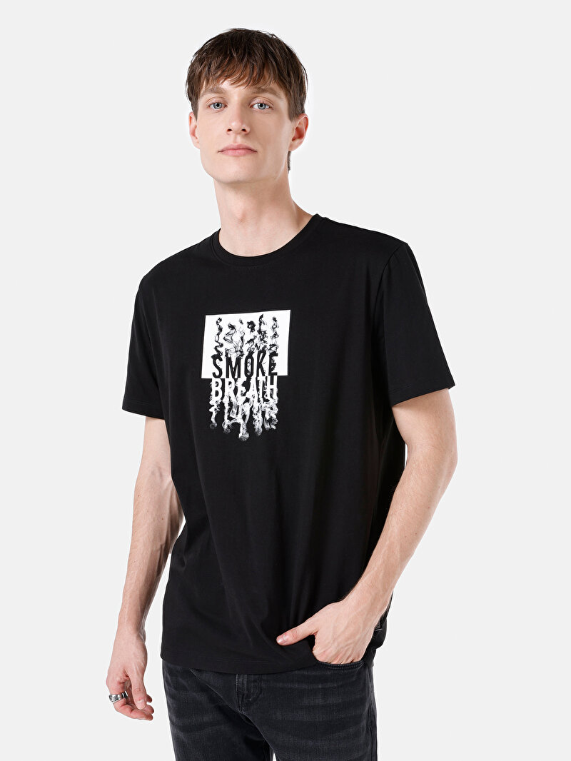 Regular Fit Yuvarlak Yaka Düz Erkek Siyah Kısa Kol Tişört