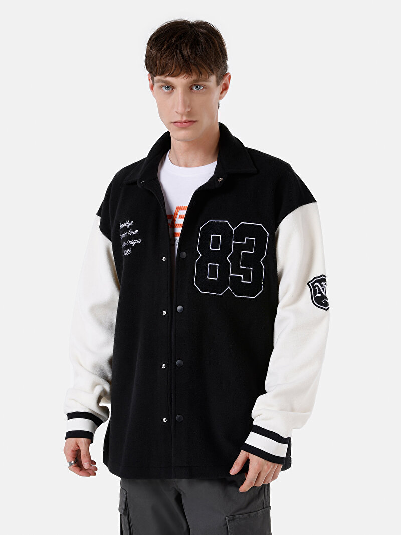 Comfort Fit Erkek Baskılı Siyah Ceket