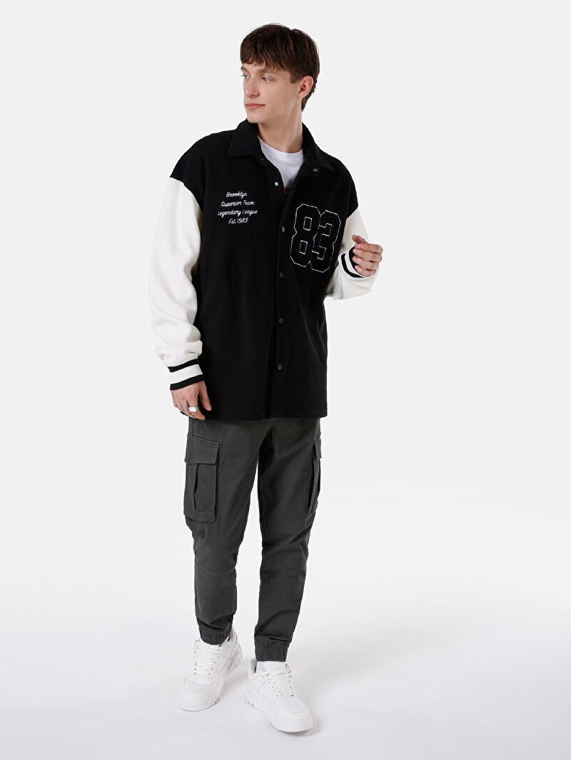 Comfort Fit Erkek Baskılı Siyah Ceket