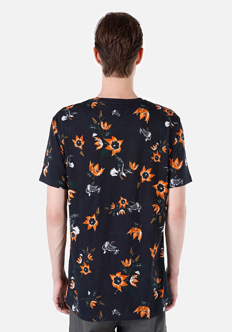 Regular Fit Yuvarlak Yaka Baskılı Erkek Siyah Kısa Kol Tişört