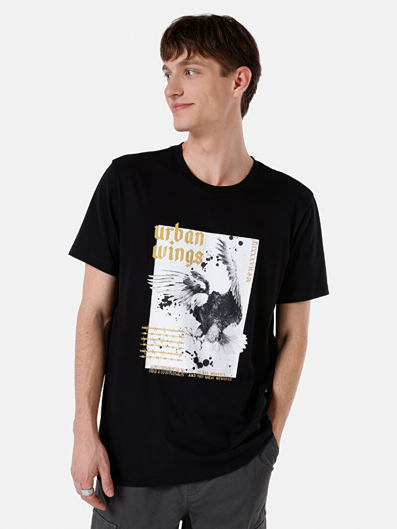 Regular Fit Yuvarlak Yaka Düz Erkek Siyah Kısa Kol Tişört