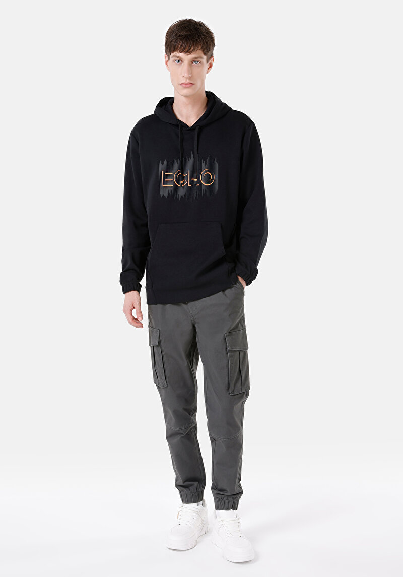 Regular Fit Erkek Siyah Sweatshirt