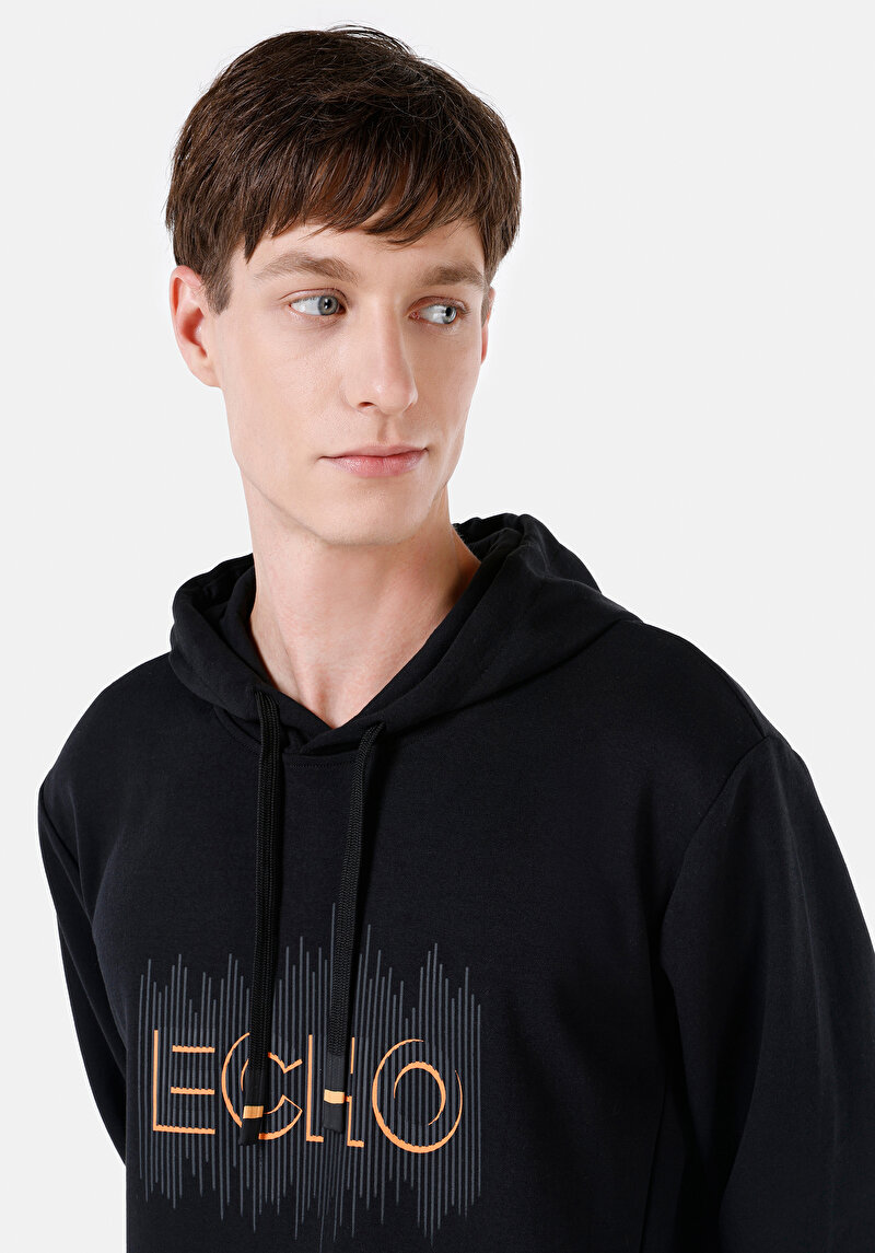 Regular Fit Erkek Siyah Sweatshirt