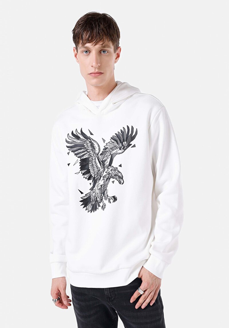 Regular Fit Erkek Beyaz Sweatshirt