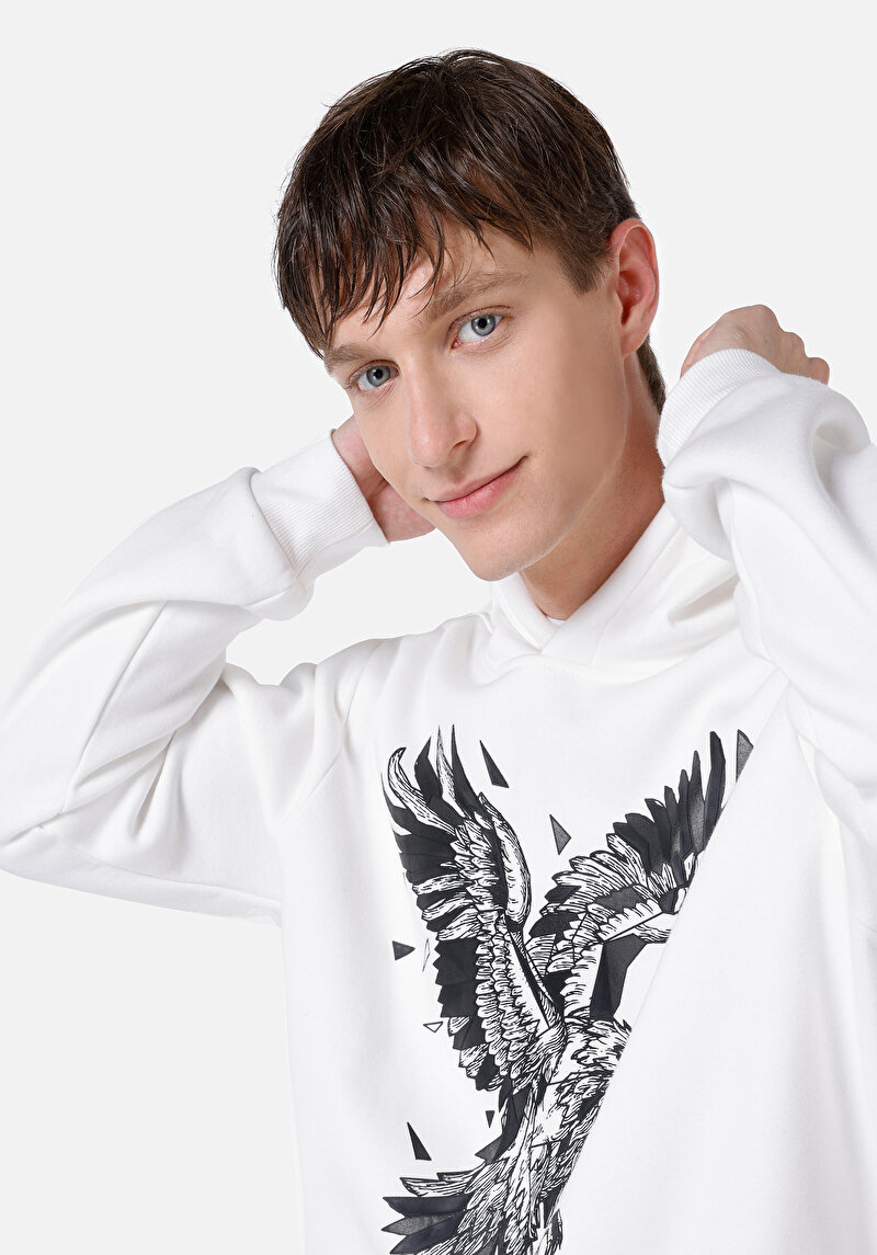 Regular Fit Erkek Beyaz Sweatshirt