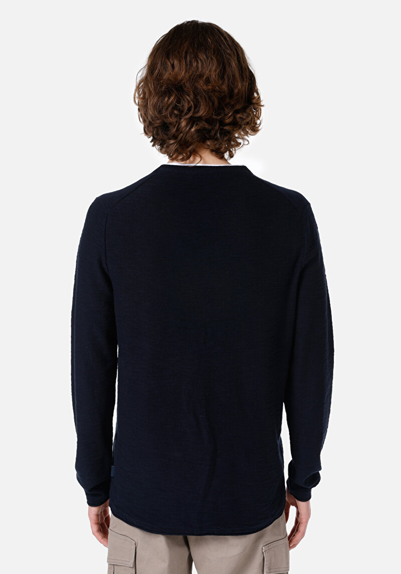 Regular Fit Yuvarlak Yaka Erkek Lacivert Kazak