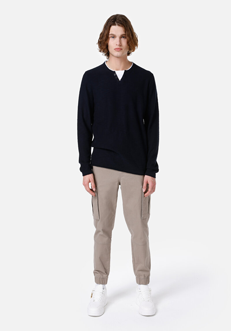 Regular Fit Yuvarlak Yaka Erkek Lacivert Kazak