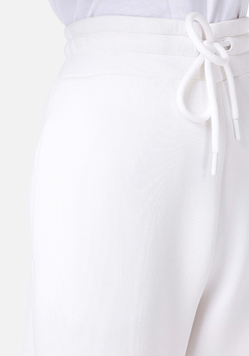 Slim Fit Orta Bel Baskılı Kadın Beyaz Eşofman Altı