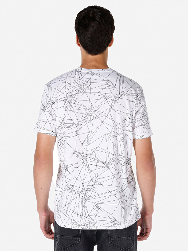 Regular Fit Yuvarlak Yaka Baskılı Erkek Beyaz Kısa Kol Tişört