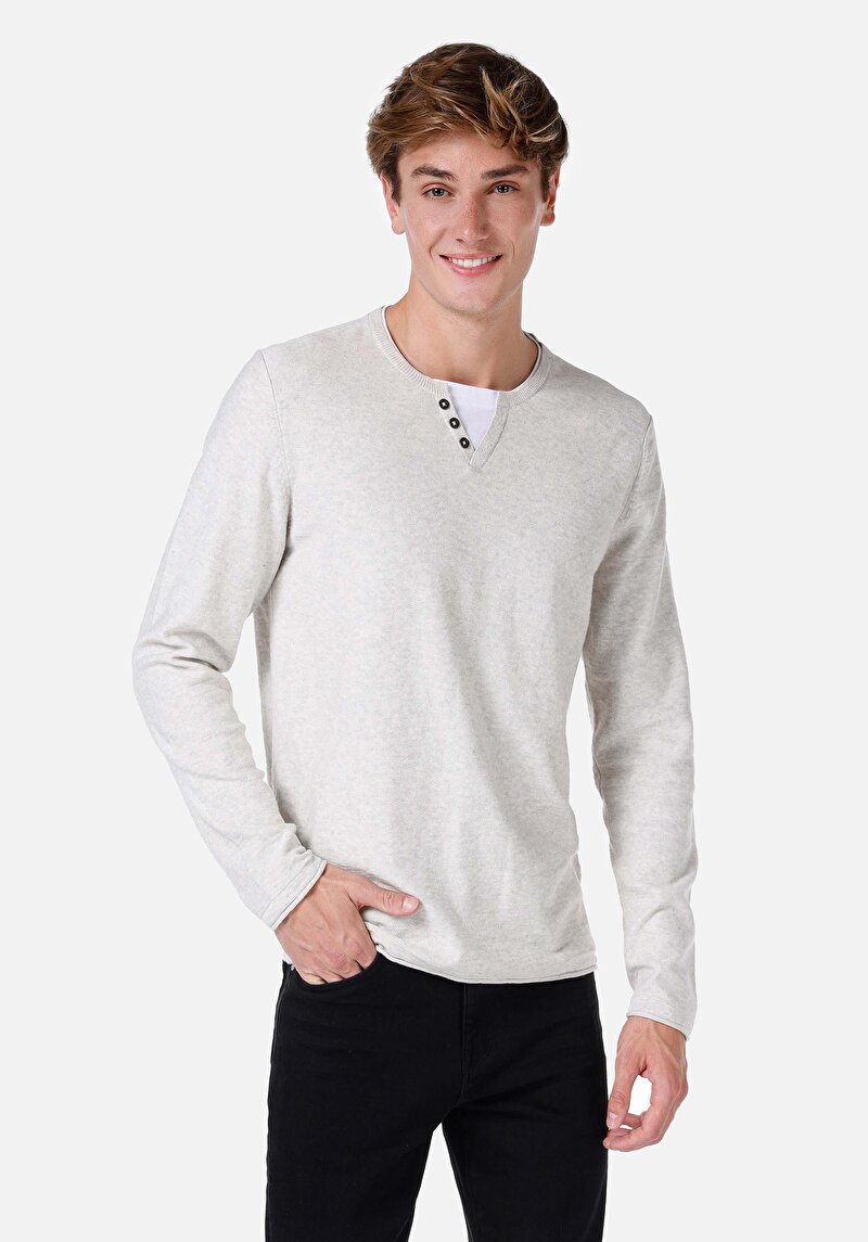 Regular Fit Pamuklu Yuvarlak Yaka Erkek Gri Kazak