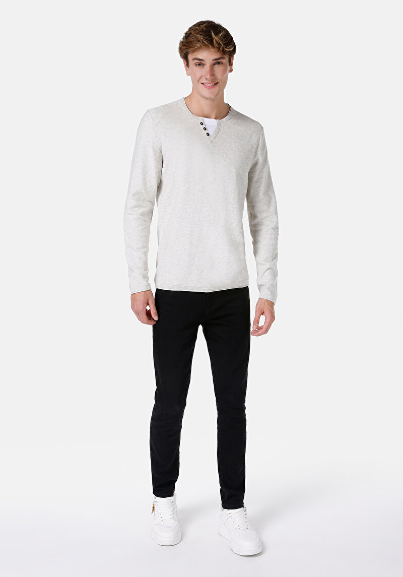 Regular Fit Pamuklu Yuvarlak Yaka Erkek Gri Kazak