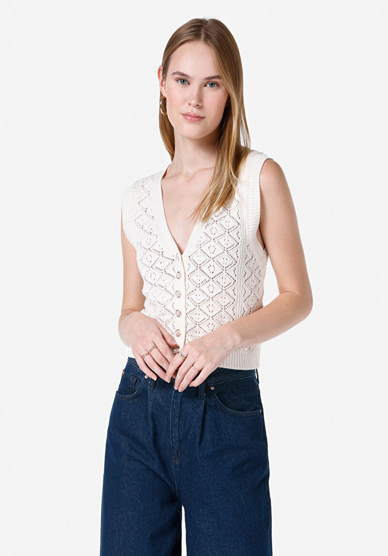 Slim Fit Kadın Ekru Hırka