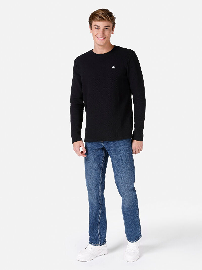 Regular Fit Yuvarlak Yaka Erkek Siyah Uzun Kol Tişört