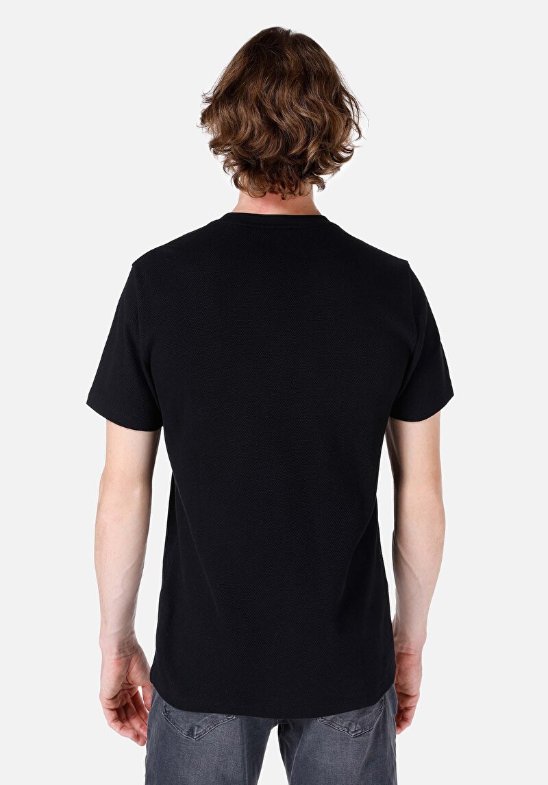 Regular Fit Yuvarlak Yaka Erkek Siyah Kısa Kol Örme Tişört