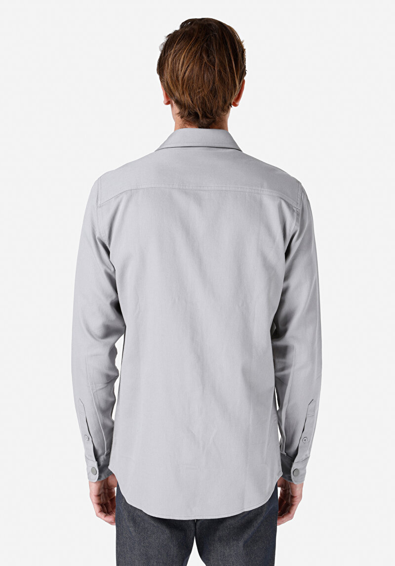 Regular Fit Shirt Neck Düz Erkek Gri Uzun Kol Gömlek