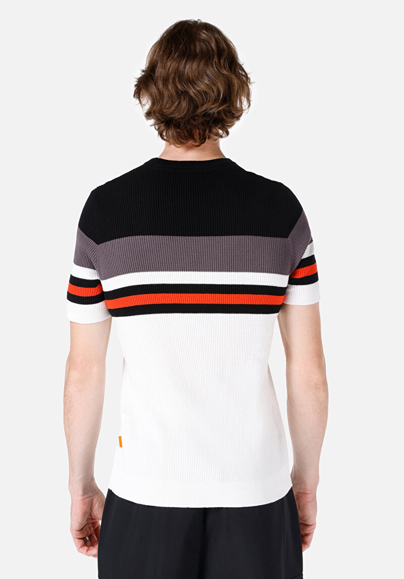 Regular Fit Yuvarlak Yaka Jakarlı Erkek Beyaz Kazak