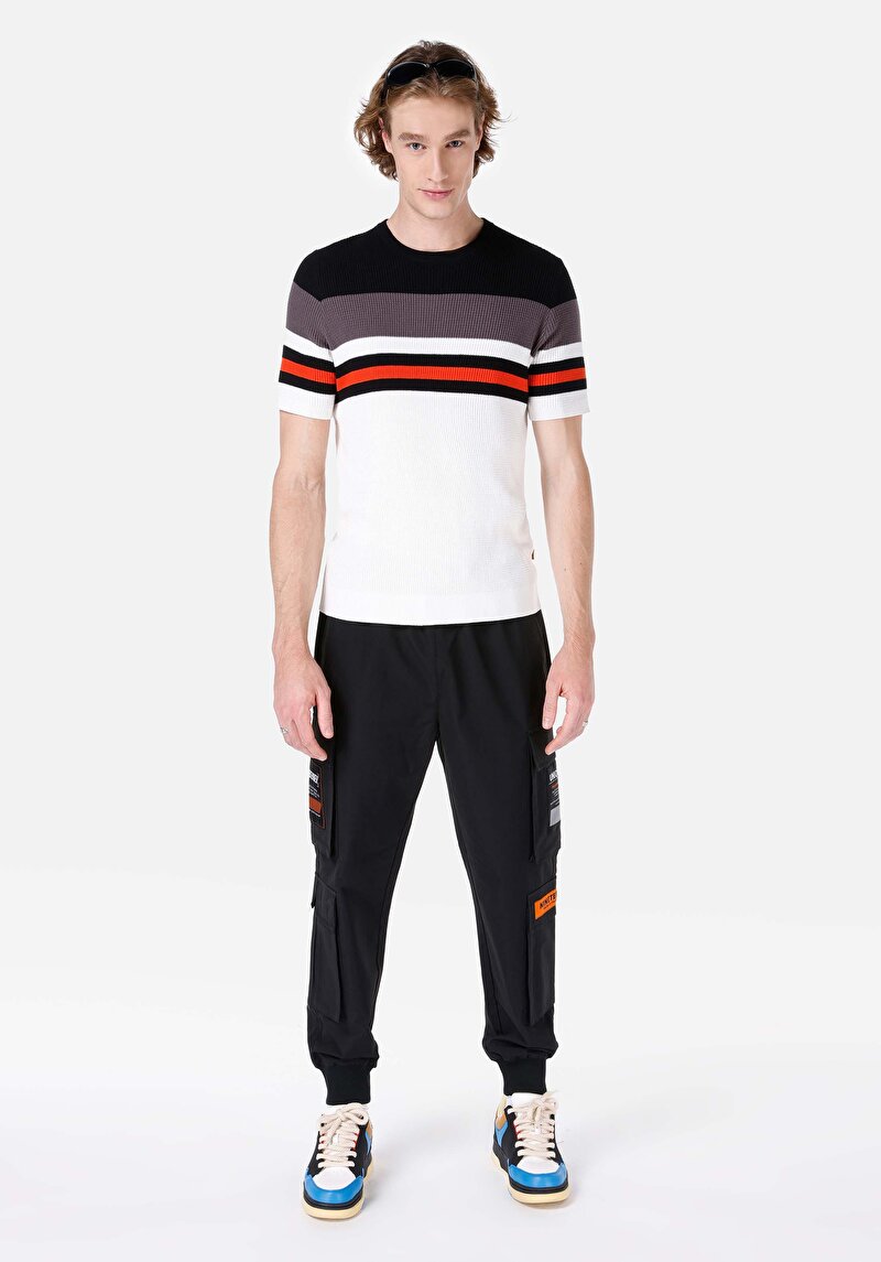 Regular Fit Yuvarlak Yaka Jakarlı Erkek Beyaz Kazak