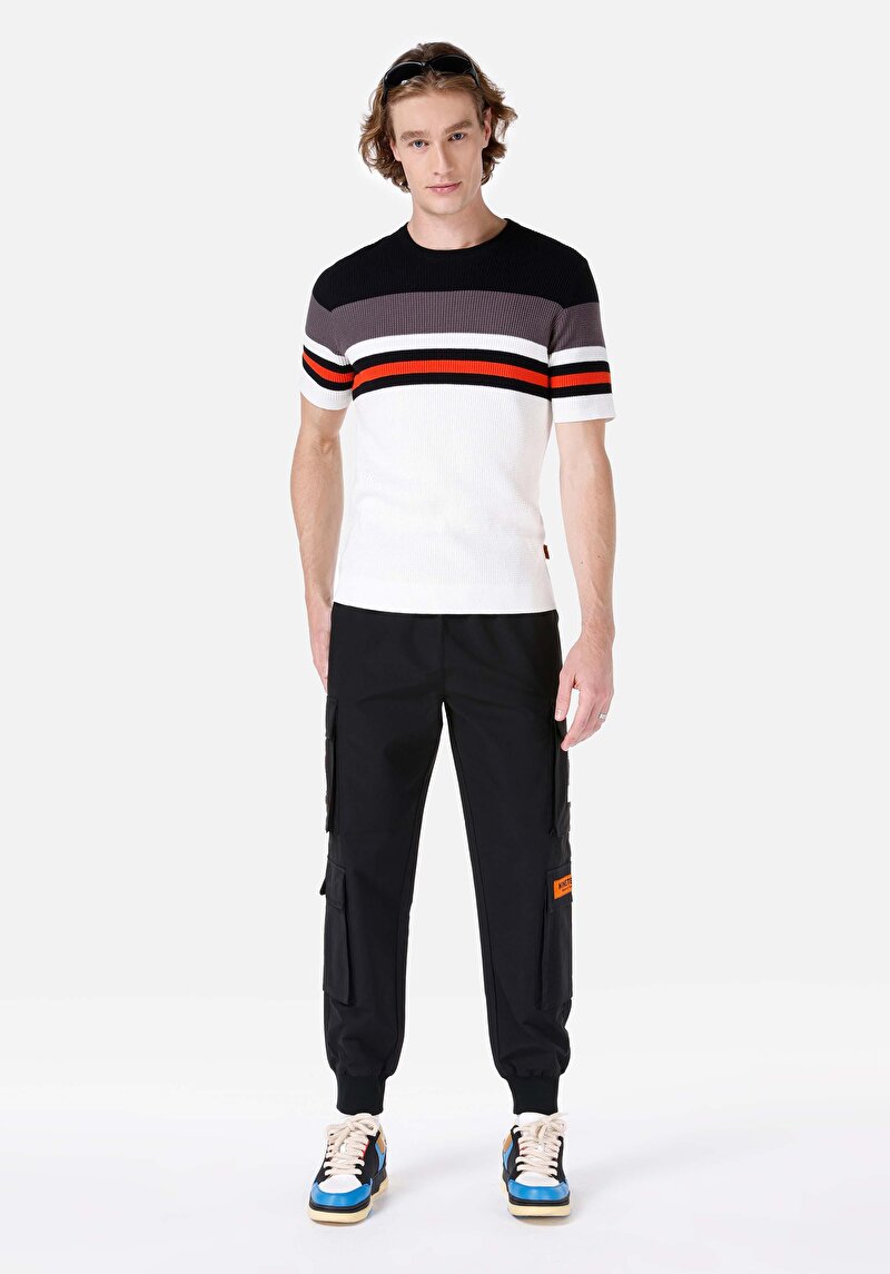 Comfort Fit Orta Bel Lastikli Paça Erkek Dokuma Siyah Pantolon