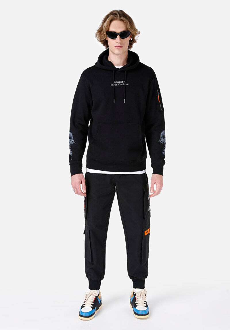 Regular Fit Yazı Baskılı Erkek Siyah Sweatshirt