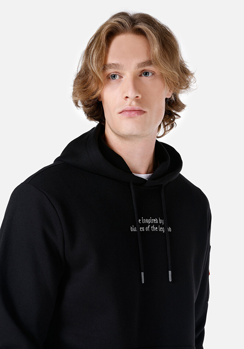 Regular Fit Yazı Baskılı Erkek Siyah Sweatshirt
