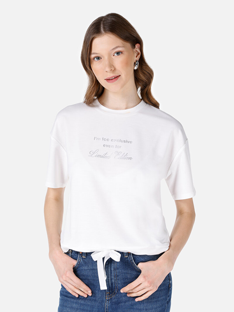 Regular Fit Yuvarlak Yaka Kadın Beyaz Kısa Kol Tişört