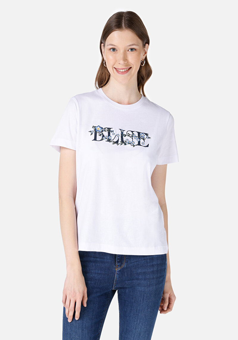 Regular Fit Yuvarlak Yaka Kadın Beyaz Kısa Kol Tişört