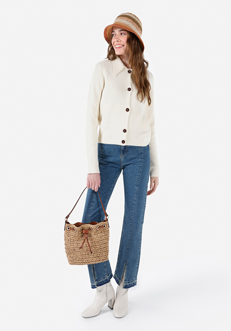 Regular Fit Kadın Ekru Hırka