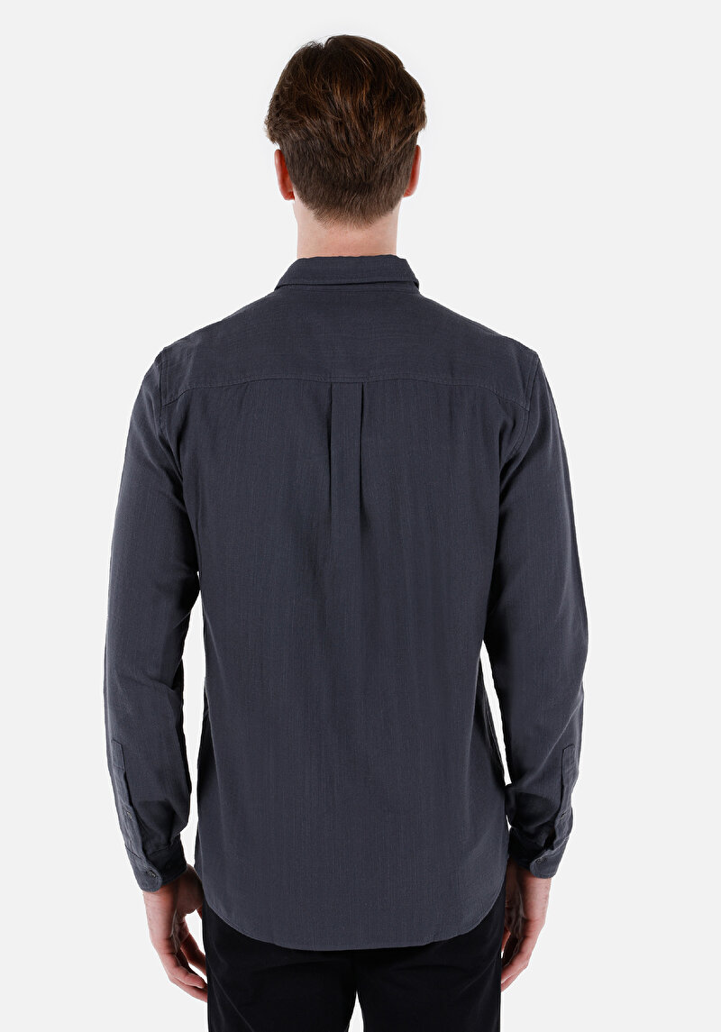 Regular Fit Shirt Neck Düz Erkek Antrasit Uzun Kol Gömlek