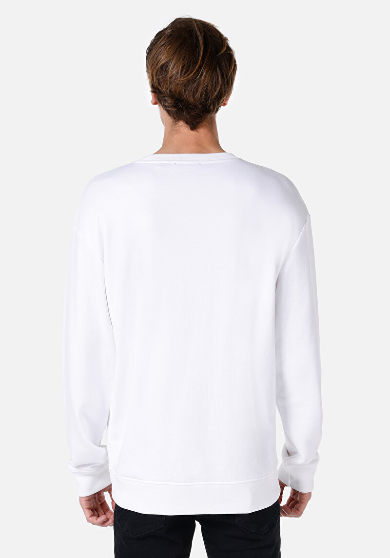 Comfort Fit Erkek Baskılı Beyaz Sweatshirt