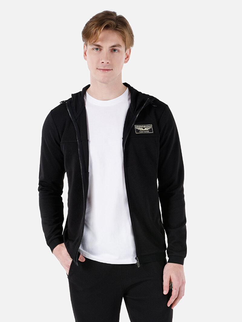 Slim Fit Kapüşonlu Erkek Siyah Ceket