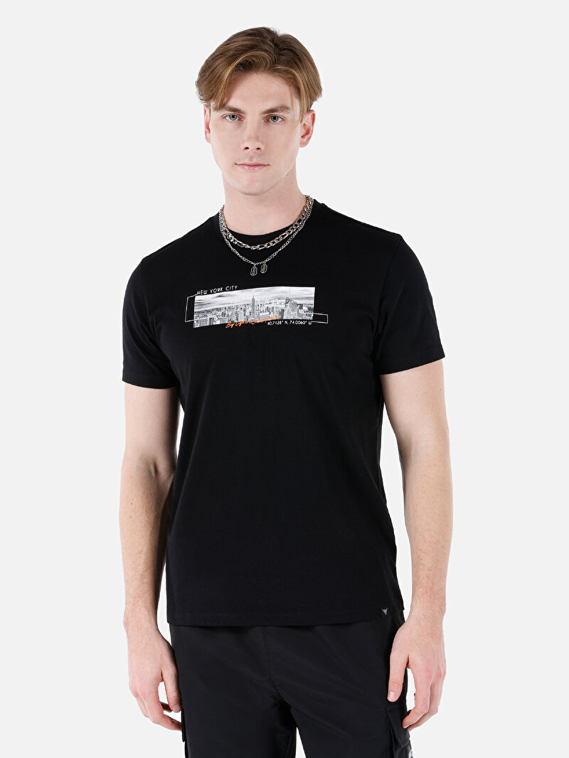 Regular Fit Yuvarlak Yaka Düz Erkek Siyah Kısa Kol Tişört