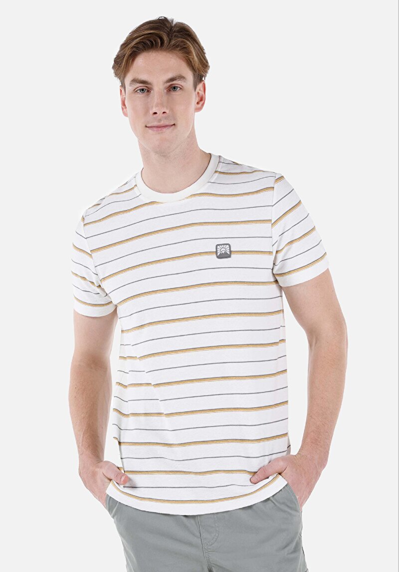Regular Fit Yuvarlak Yaka Erkek Ekru Kısa Kol Tişört