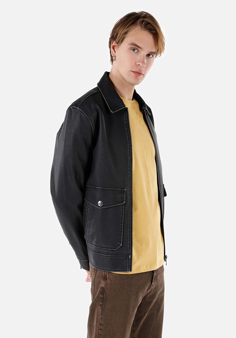 Slim Fit Erkek Siyah Mont Pu