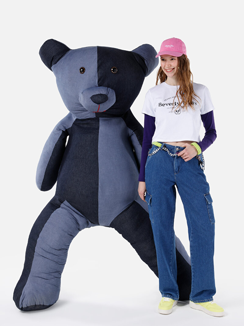 Regular Fit Örme Cepsiz Yuvarlak Yaka Baskılı Kadın Beyaz Kısa Kol Tişört