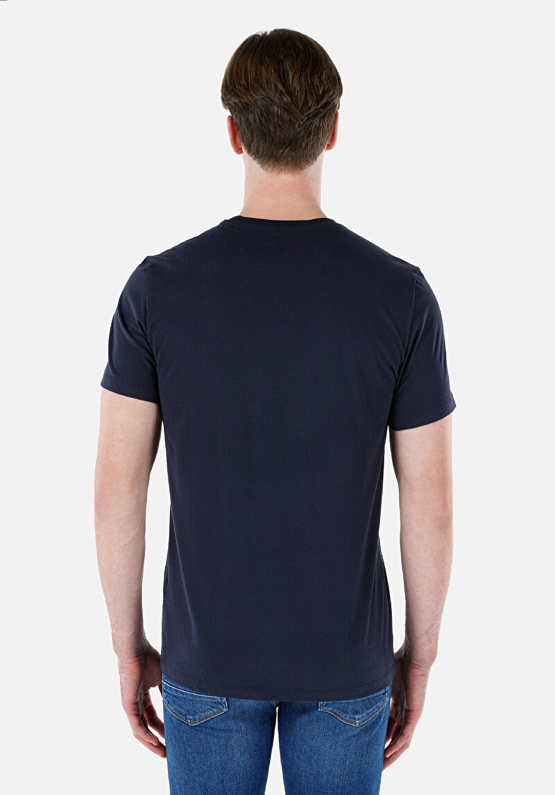 Regular Fit Yuvarlak Yaka Düz Erkek Lacivert Kısa Kol Tişört