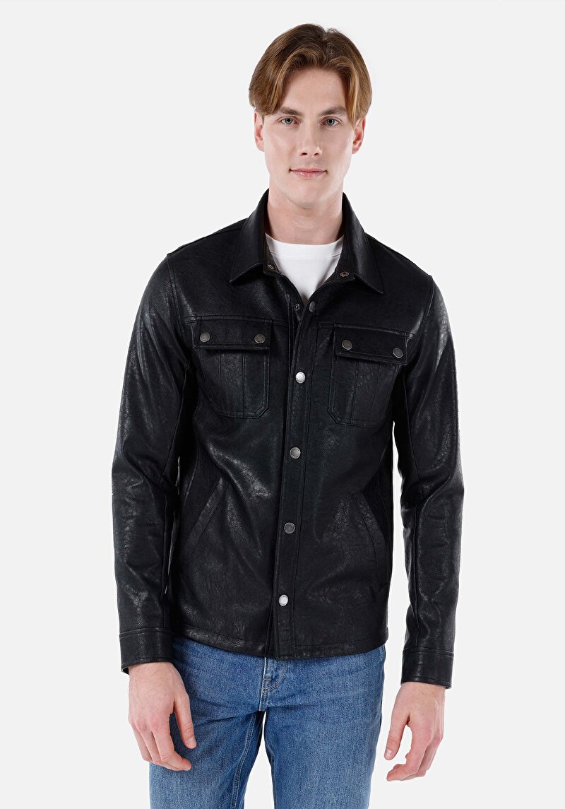 Slim Fit Erkek Siyah Mont Pu