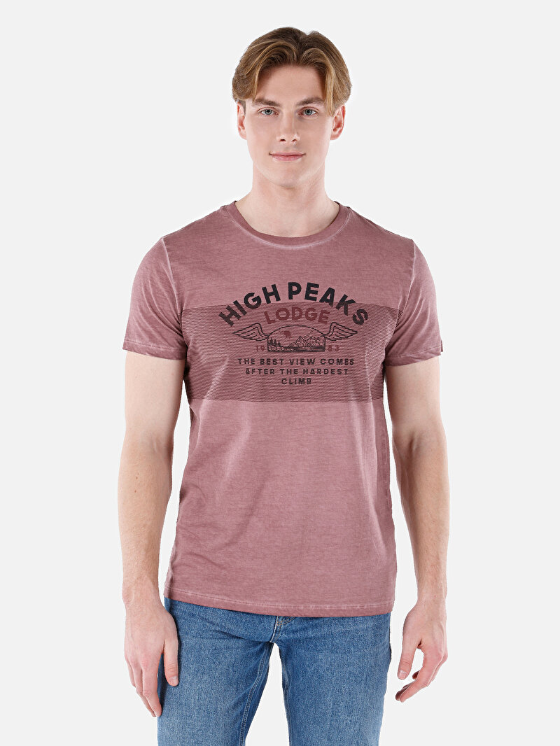 Regular Fit Yuvarlak Yaka Düz Erkek Pembe Kısa Kol Tişört