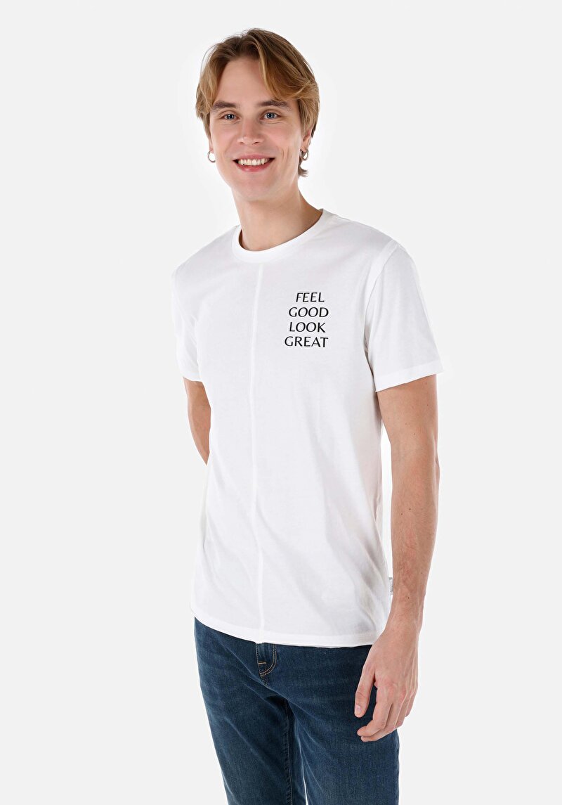 Regular Fit Yuvarlak Yaka Düz Erkek Beyaz Kısa Kol Tişört