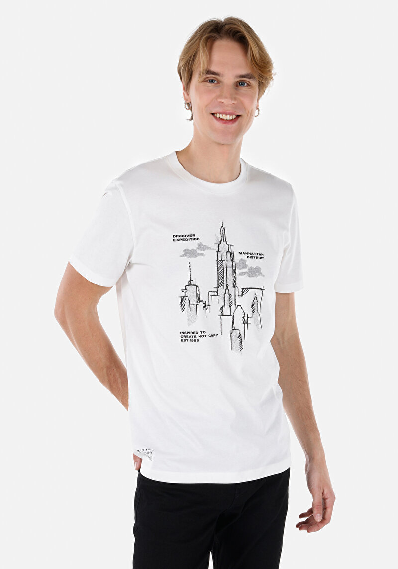 Regular Fit Yuvarlak Yaka Düz Erkek Beyaz Kısa Kol Tişört