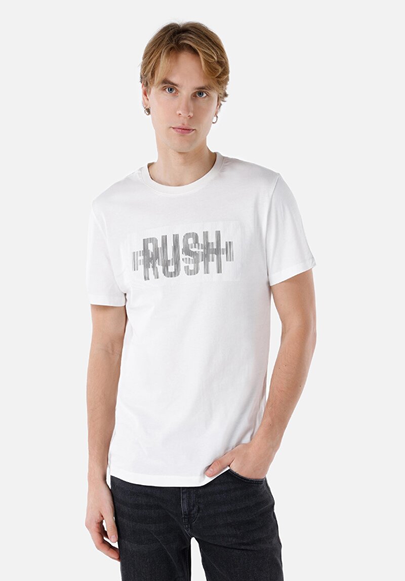 Regular Fit Yuvarlak Yaka Düz Erkek Beyaz Kısa Kol Tişört